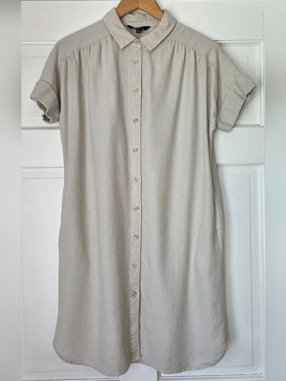 Well Worn Beige Button Down Linen Shirt Dress